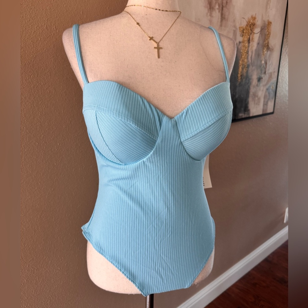 Light Blue Ribbed Bodysuit - Picture 1 of 8